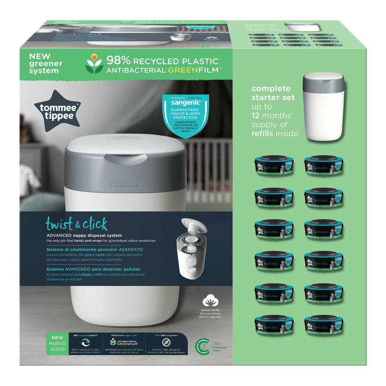 Twist and Click Nappy Bin Starter Set White