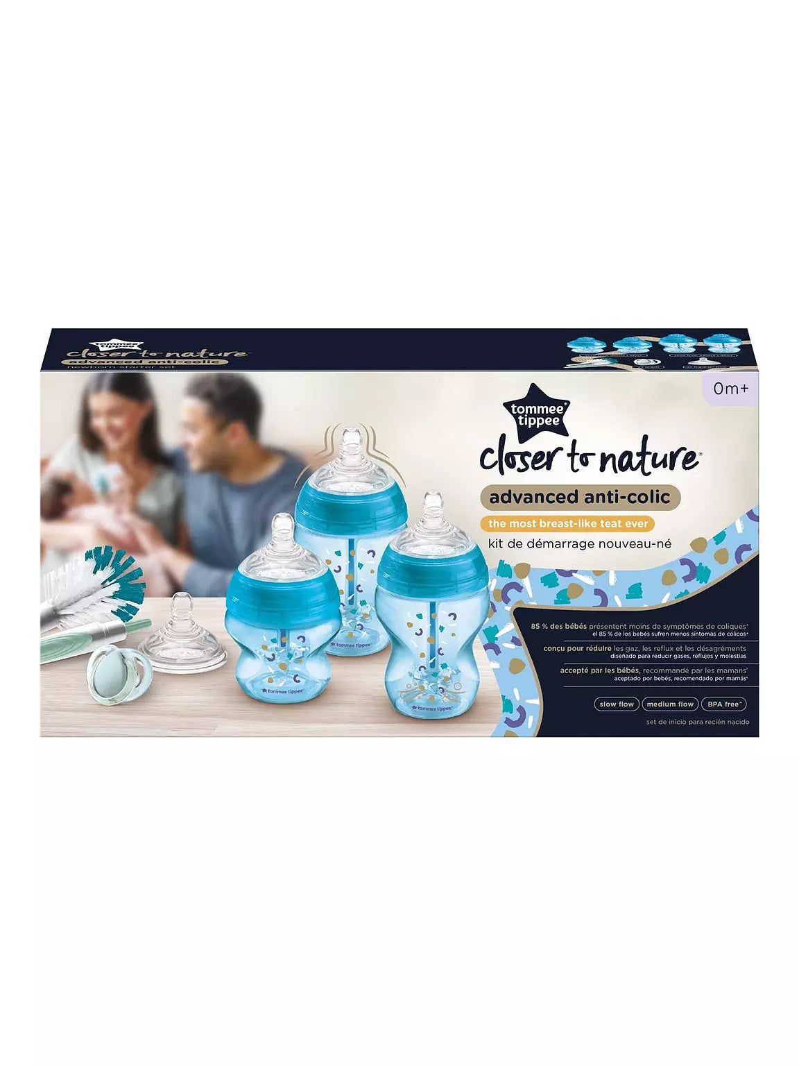Advanced Anti-Colic Newborn Baby Bottle Starter Kit, Blue