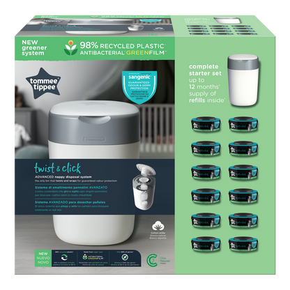 Twist and Click Nappy Bin Starter Set White